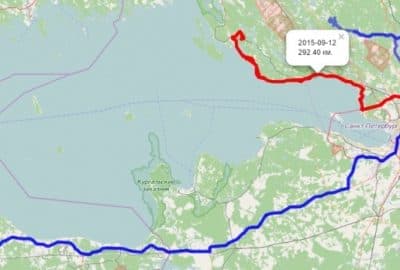 Пример трека с передвижением посылки на карте